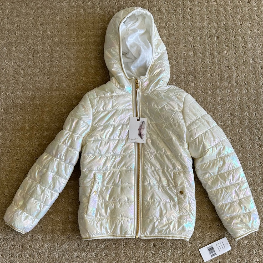 NWT Jessica Simpson Girls' Iridescent White
Quilted Puffer Jacket, Size M (5-6)